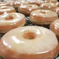 Fresh glazed donuts at the original Coyote Coffee and Donuts, Inverness