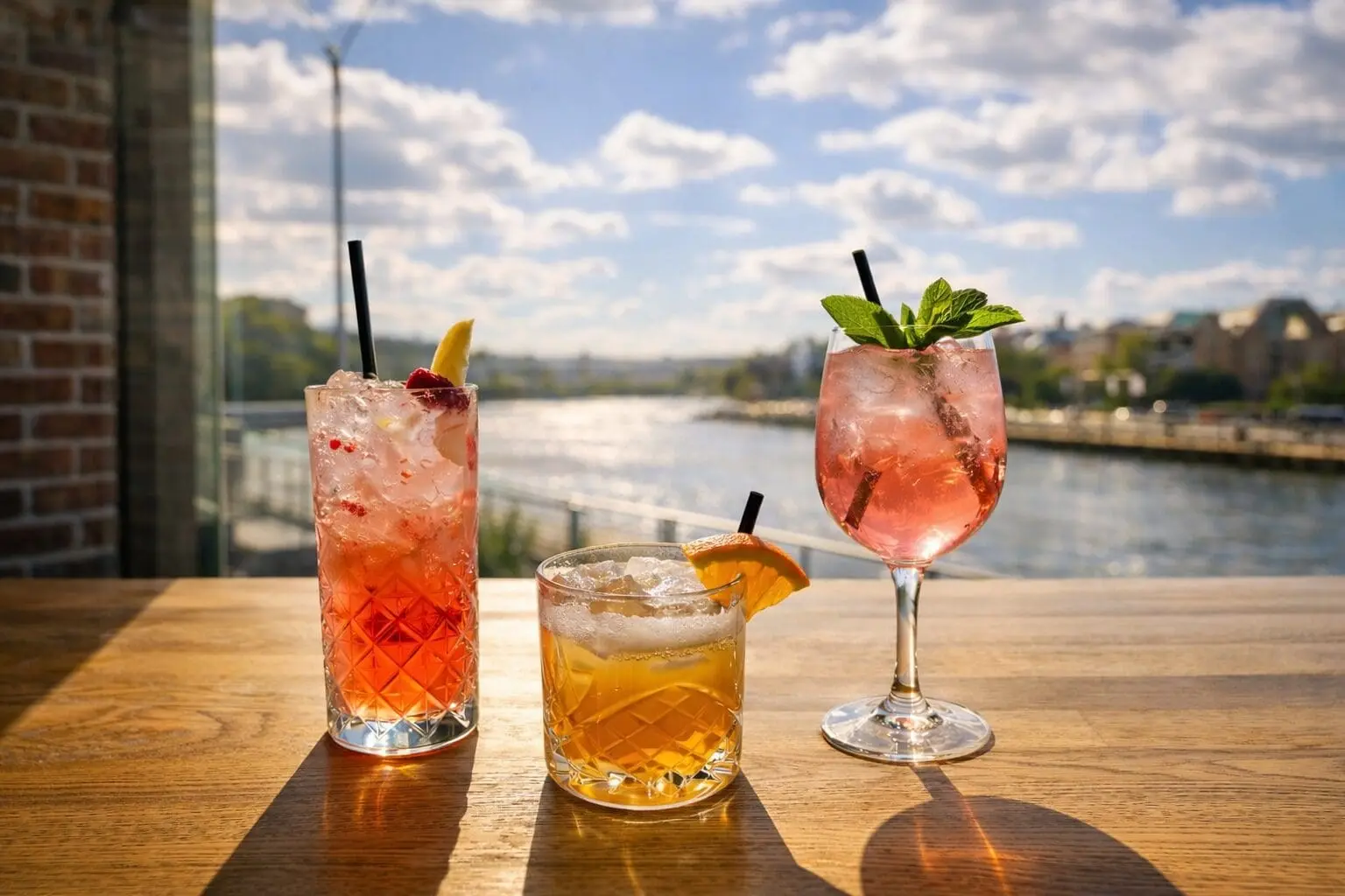 Cocktails at Coyote Burger overlooking the River Ness in Inverness